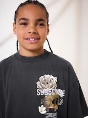 Grey Washed Relaxed Fit 100% Cotton Short Sleeve Subscribe Graphic T-Shirt (3-16yrs) - Image 5 of 9