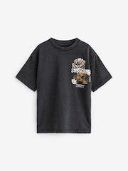 Grey Washed Relaxed Fit 100% Cotton Short Sleeve Subscribe Graphic T-Shirt (3-16yrs) - Image 6 of 9