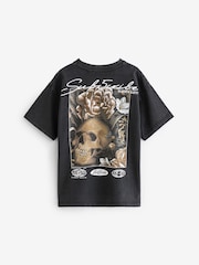 Grey Washed Relaxed Fit 100% Cotton Short Sleeve Subscribe Graphic T-Shirt (3-16yrs) - Image 7 of 9