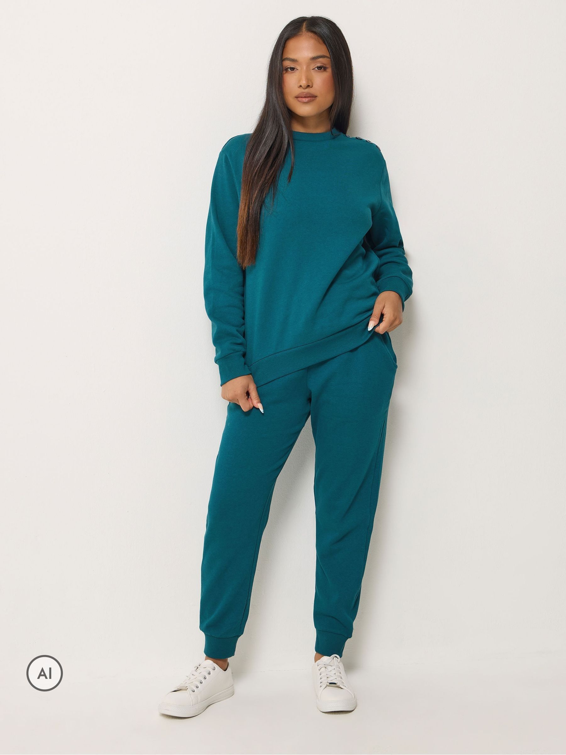 M&Co Women's Teal Petite Jumper & Cuffed Joggers Set In | : Size 16 - Image 3