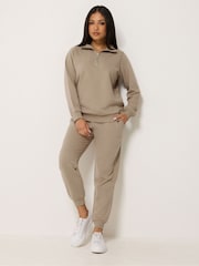 M&Co Brown Petite Sweat Top & Cuffed Leg Joggers Set - Image 1 of 5