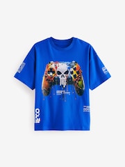 Kobaltblau mit Totenkopf- und Controller-Grafik - T-Shirt in lässiger Passform mit Grafik (3–16 Jahre) - Bild 1 von 3