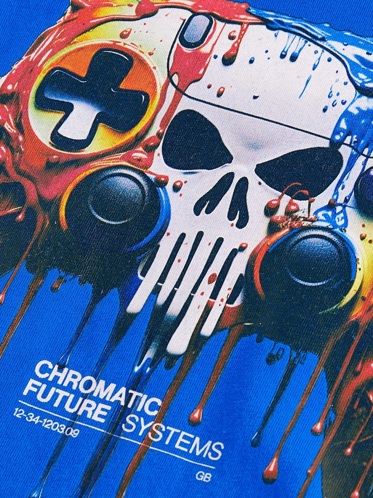 Kobaltblau mit Totenkopf- und Controller-Grafik - T-Shirt in lässiger Passform mit Grafik (3–16 Jahre) - Bild 3 von 3