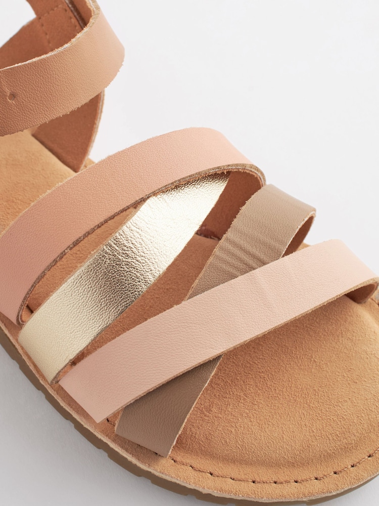 Pink Metallic Mix Leather Strappy Sandals - Image 8 of 8
