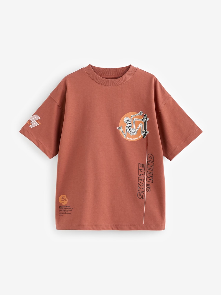 Rust Brown Skeleton Relaxed Fit Short Sleeve Graphic 100% Cotton T-Shirt (3-16yrs) - Image 1 of 3