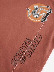 Rust Brown Skeleton Relaxed Fit Short Sleeve Graphic 100% Cotton T-Shirt (3-16yrs) - Image 3 of 3