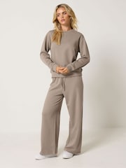 M&Co Natural Petite Sweat Top & Wide Leg Joggers Set - Image 1 of 4