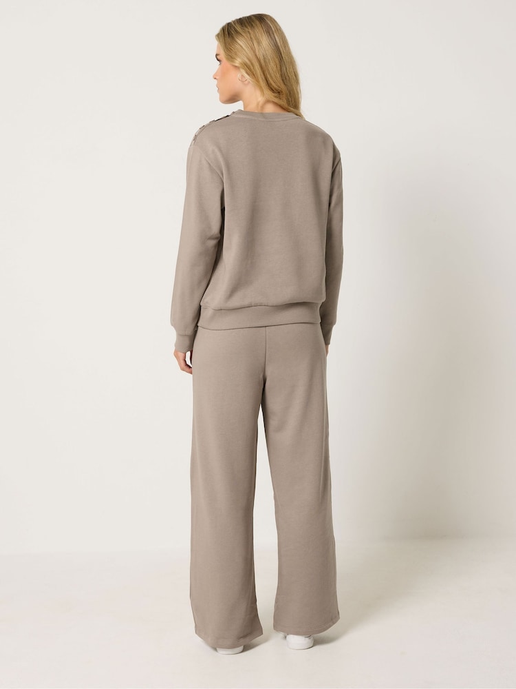 M&Co Natural Petite Sweat Top & Wide Leg Joggers Set - Image 2 of 4 M&Co Natural Petite Sweat Top & Wide Leg Joggers Set - Image 2 of 4