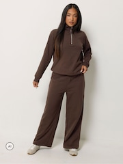 M&Co Brown Petite Sweat Top & Wide Leg Joggers Set - Image 2 of 6