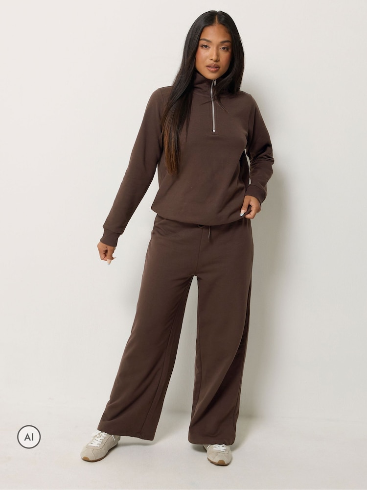 M&Co Brown Petite Sweat Top & Wide Leg Joggers Set - Image 2 of 6