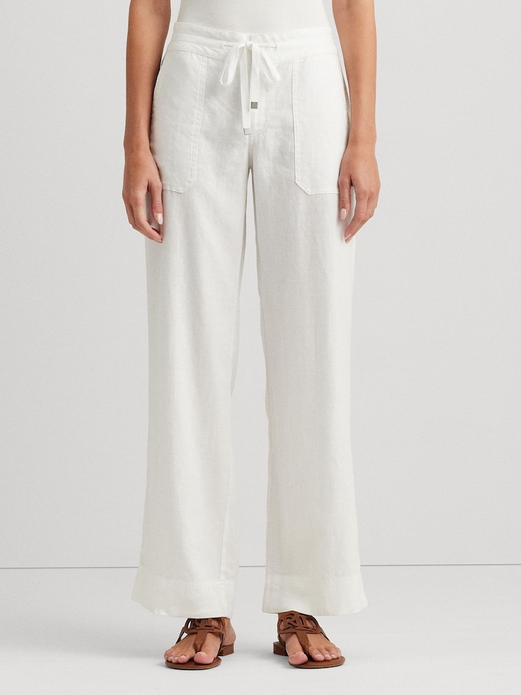 Lauren Ralph Lauren White Jovon 100% Linen Wide-Leg Trousers - Image 1 of 6