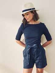 Lauren Ralph Lauren Davian Belted Linen Shorts - Image 1 of 4