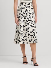 Lauren Ralph Lauren Cream Sharae Floral Leaf Print Charmeuse Midi Skirt - Image 1 of 6