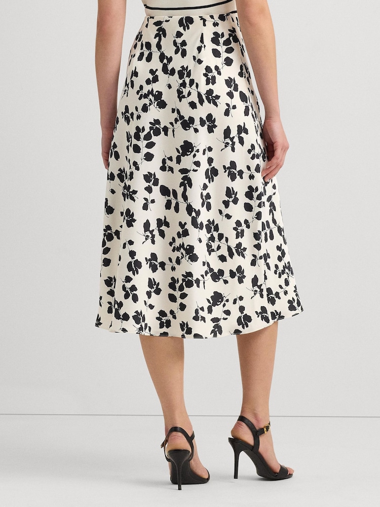 Lauren Ralph Lauren Cream Sharae Floral Leaf Print Charmeuse Midi Skirt - Image 2 of 6