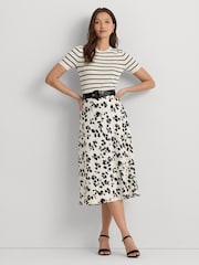 Lauren Ralph Lauren Cream Sharae Floral Leaf Print Charmeuse Midi Skirt - Image 3 of 6