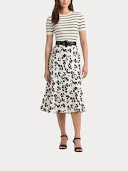Lauren Ralph Lauren Cream Sharae Floral Leaf Print Charmeuse Midi Skirt - Image 4 of 6
