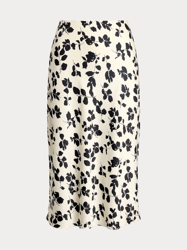 Lauren Ralph Lauren Cream Sharae Floral Leaf Print Charmeuse Midi Skirt - Image 6 of 6