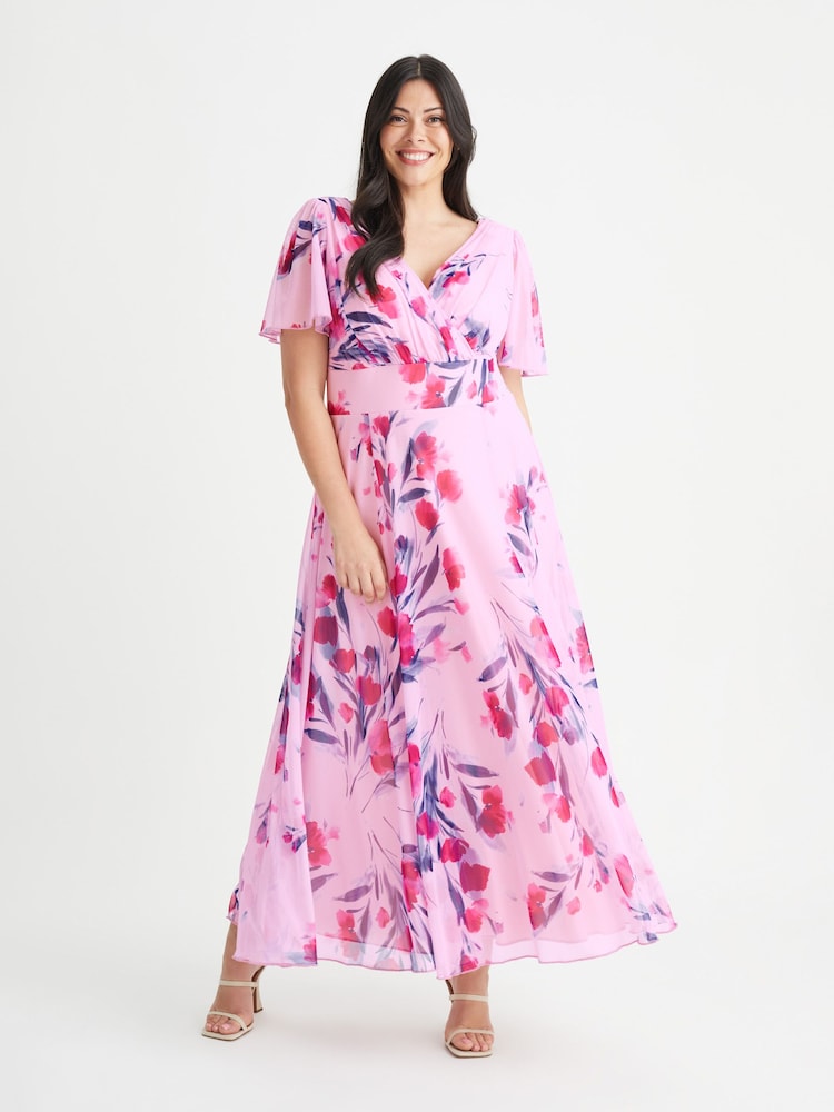 Scarlett & Jo Light Pink Floral Isabelle Angel Sleeve Maxi Dress - Image 1 of 4