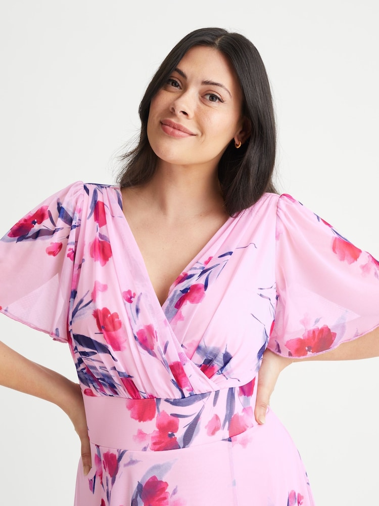 Scarlett & Jo Light Pink Floral Isabelle Angel Sleeve Maxi Dress - Image 4 of 4