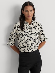 Lauren Ralph Lauren White/Black Court Classic Fit Leaf Print Shirt - Image 1 of 7