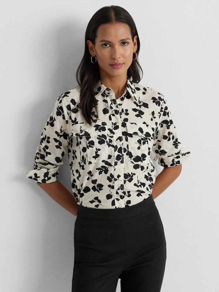 Lauren Ralph Lauren White/Black Court Classic Fit Leaf Print Shirt - Image 1 of 7