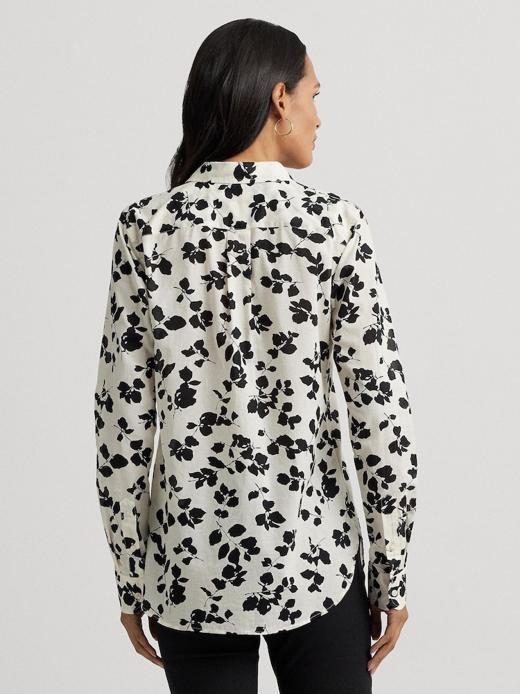 Lauren Ralph Lauren White/Black Court Classic Fit Leaf Print Shirt - Image 2 of 7