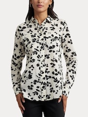 Lauren Ralph Lauren White/Black Court Classic Fit Leaf Print Shirt - Image 5 of 7