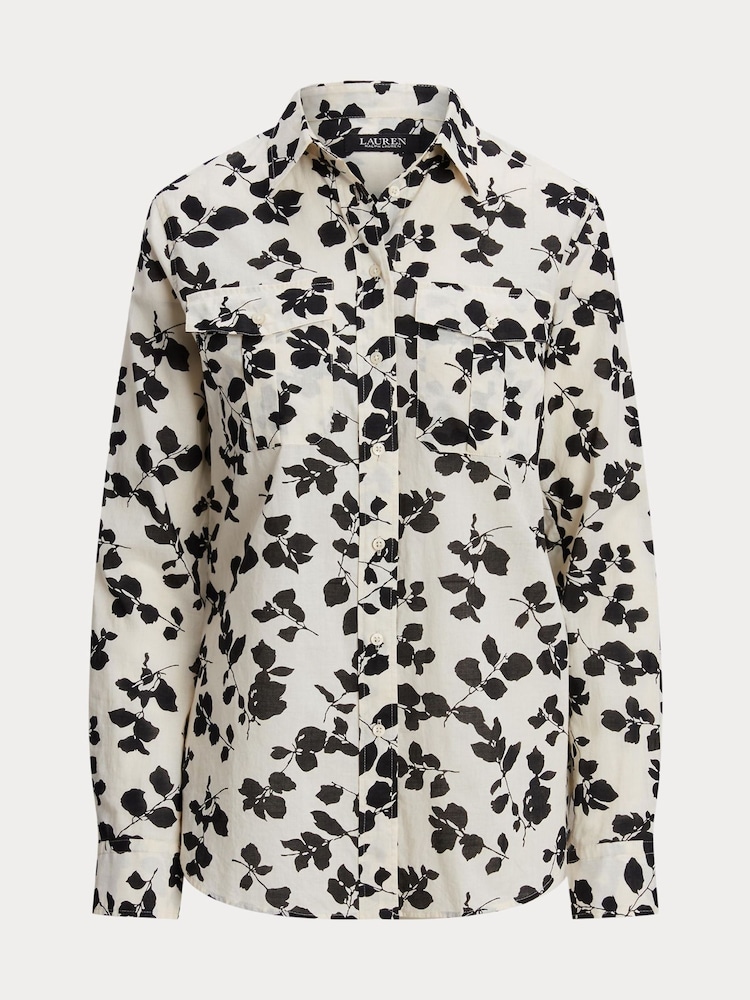 Lauren Ralph Lauren White/Black Court Classic Fit Leaf Print Shirt - Image 7 of 7