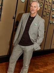 Taupe Tailored Fit Linen Puppytooth Suit: Jacket - Image 1 of 9