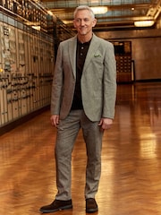 Taupe Tailored Fit Linen Puppytooth Suit: Jacket - Image 2 of 9