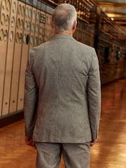 Taupe Tailored Fit Linen Puppytooth Suit: Jacket - Image 3 of 9