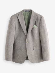 Taupe Tailored Fit Linen Puppytooth Suit: Jacket - Image 5 of 9