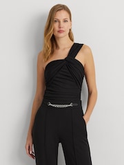 Lauren Ralph Lauren Varadan One Shoulder Rouched Black Top - Image 1 of 6