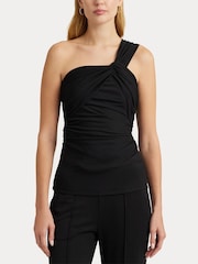 Lauren Ralph Lauren Varadan One Shoulder Rouched Black Top - Image 5 of 6