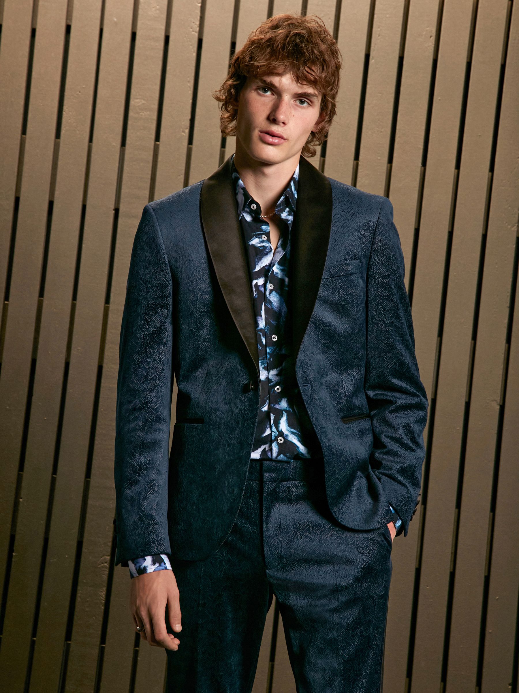 Buy Navy Blue EDIT Slim Snake Print Velvet Tuxedo Jacket from Next Luxembourg