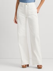 Lauren Ralph Lauren High Waisted 100% Cotton Wide Leg White Jeans - Image 1 of 7