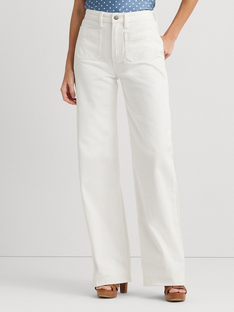 Lauren Ralph Lauren High Waisted 100% Cotton Wide Leg White Jeans - Image 1 of 7