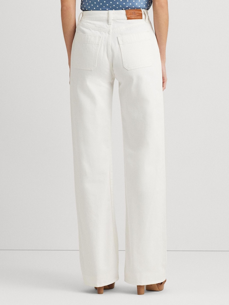 Lauren Ralph Lauren High Waisted 100% Cotton Wide Leg White Jeans - Image 2 of 7