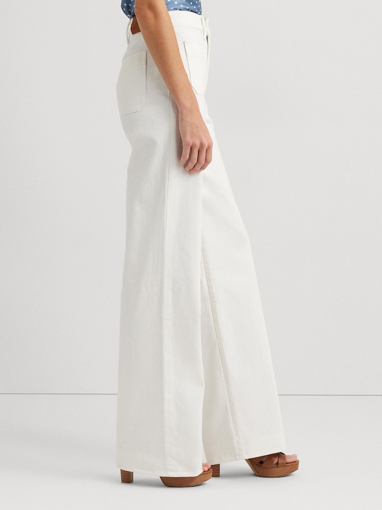 Lauren Ralph Lauren High Waisted 100% Cotton Wide Leg White Jeans - Image 3 of 7