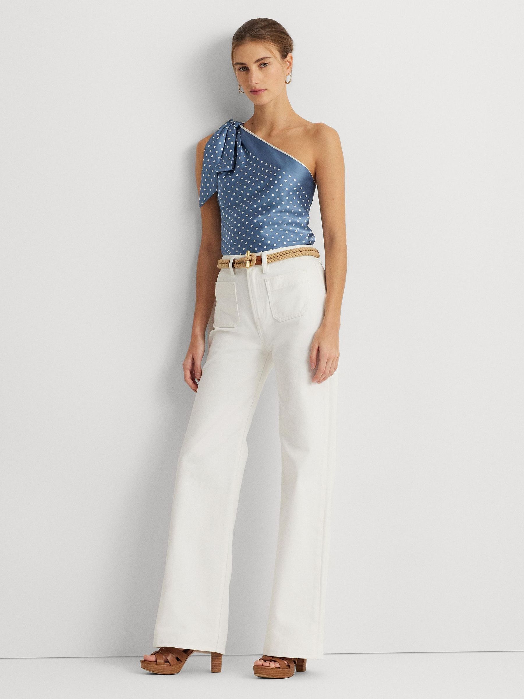 Buy Lauren Ralph Lauren High Waisted 100 Cotton Wide Leg White Jeans from Next Luxembourg