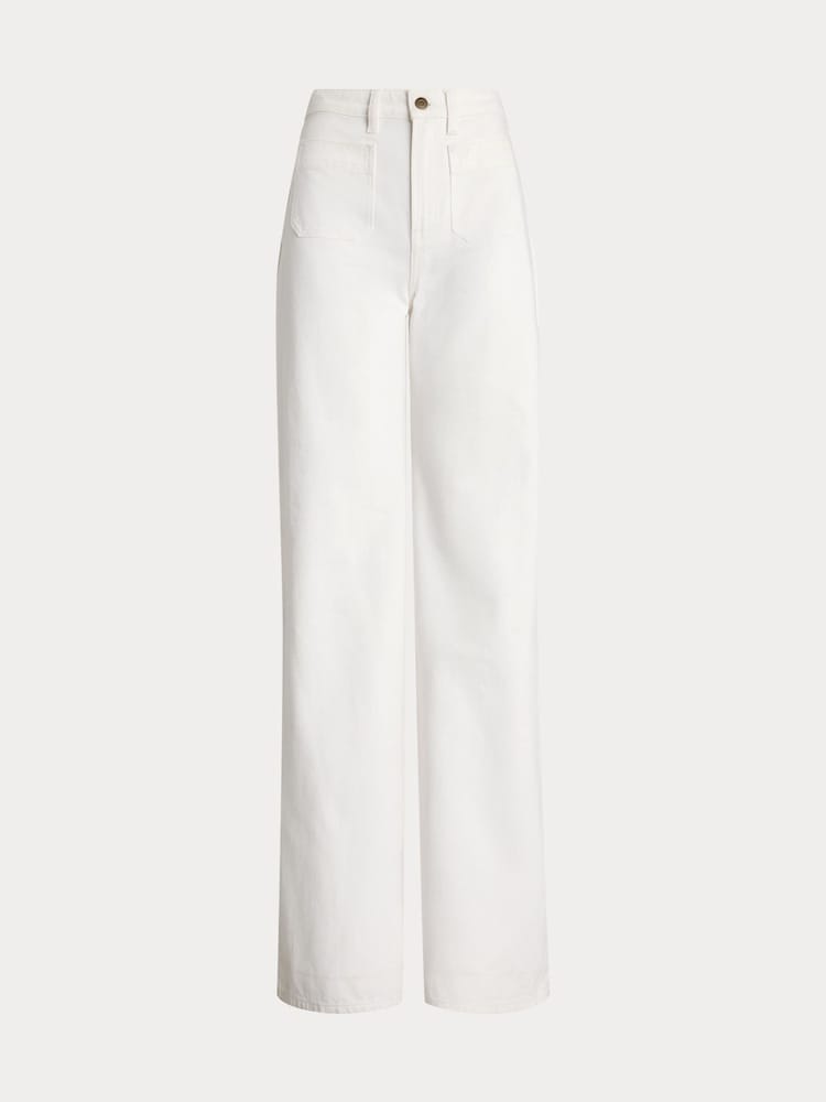 Lauren Ralph Lauren High Waisted 100% Cotton Wide Leg White Jeans - Image 7 of 7