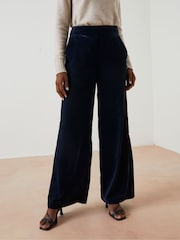 FatFace Blue Wide Leg Velvet Trousers - Image 1 of 5