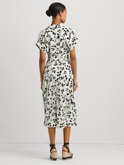 Lauren Ralph Lauren Cream 100% Cotton Fratillo Leaf Print Belted Crepe Dress - Image 2 of 5