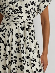 Lauren Ralph Lauren Cream 100% Cotton Fratillo Leaf Print Belted Crepe Dress - Image 4 of 5