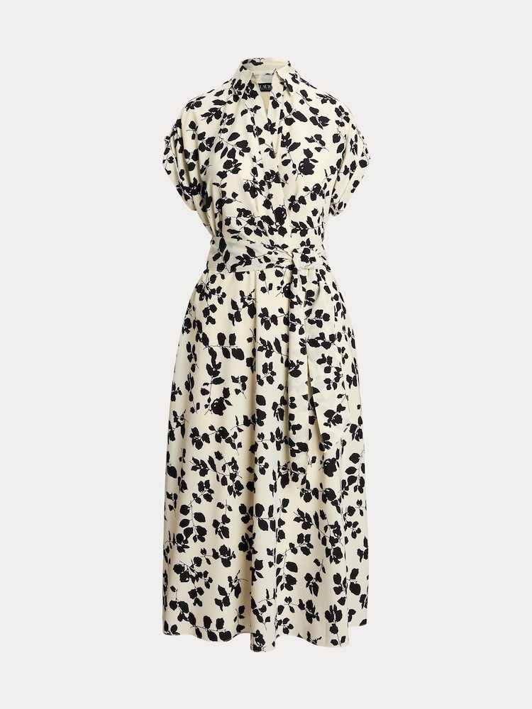 Lauren Ralph Lauren Cream 100% Cotton Fratillo Leaf Print Belted Crepe Dress - Image 5 of 5