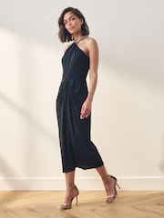Lauren Ralph Lauren Amberline Stretch Jersey Halterneck Chain Midi Black Dress - Image 1 of 1