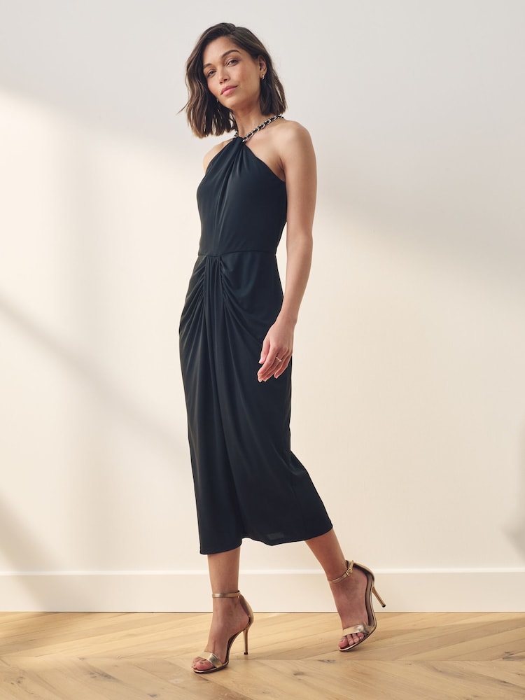 Lauren Ralph Lauren Amberline Stretch Jersey Halterneck Chain Midi Black Dress - Image 1 of 1