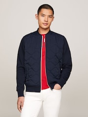 Tommy Hilfiger Blue Mix Media Bomber Jacket - Image 1 of 4