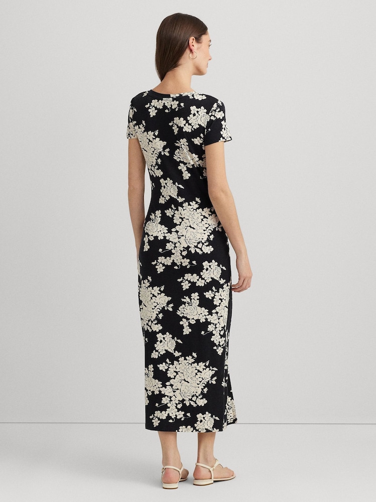 Lauren Ralph Lauren Syporah Floral Jersey Twist Front Midi Black Dress - Image 2 of 5