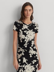 Lauren Ralph Lauren Syporah Floral Jersey Twist Front Midi Black Dress - Image 3 of 5
